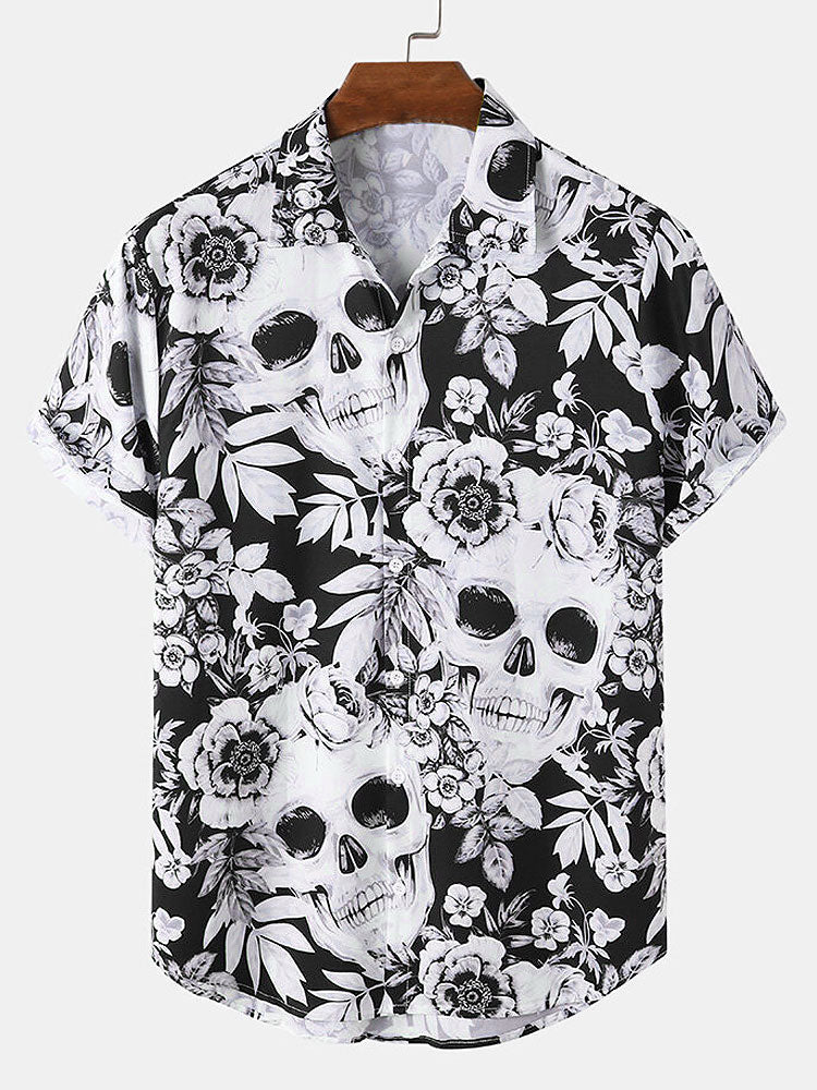 Messay - Shirt mit Totenkopf und Blumendruck