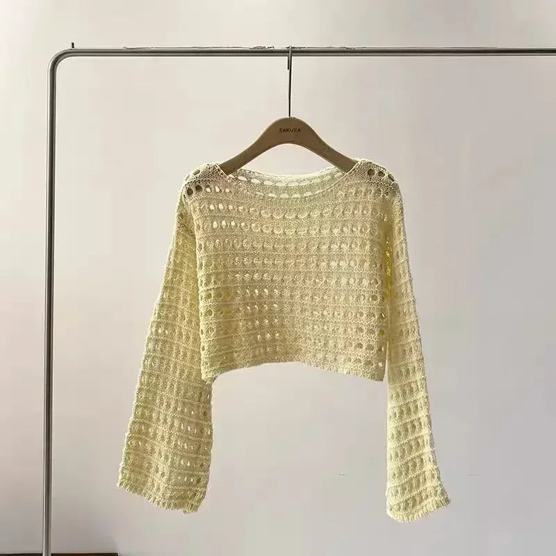 Norah- Langes Häkel-Stricktop für Damen