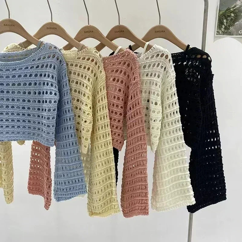 Norah- Langes Häkel-Stricktop für Damen