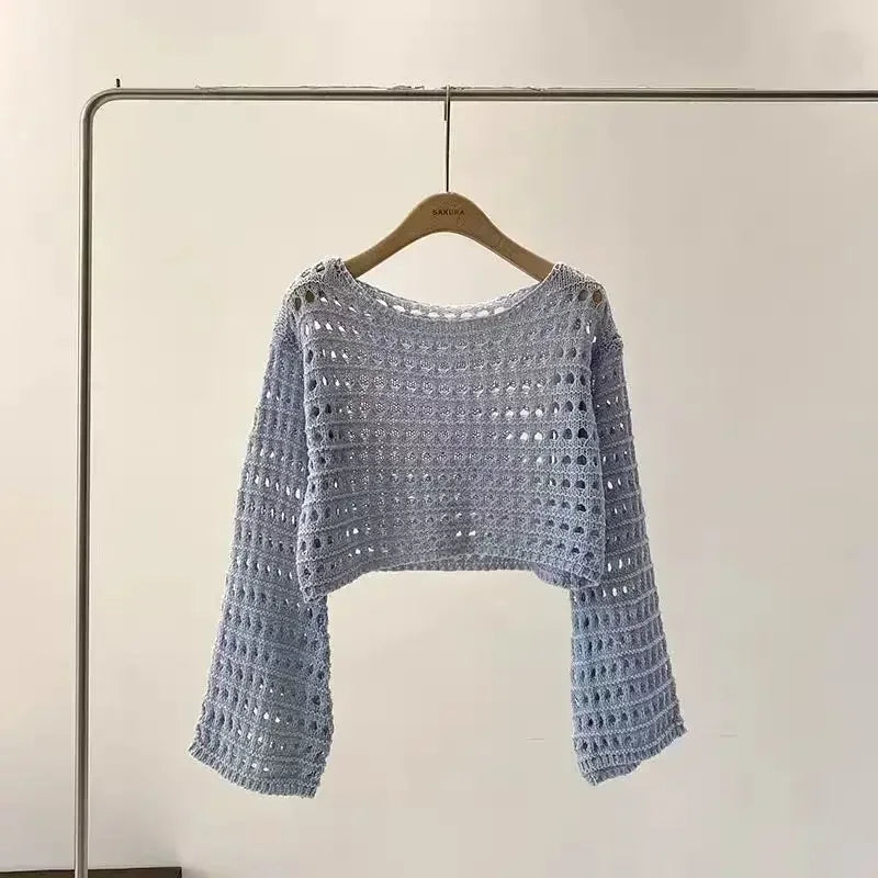 Norah- Langes Häkel-Stricktop für Damen