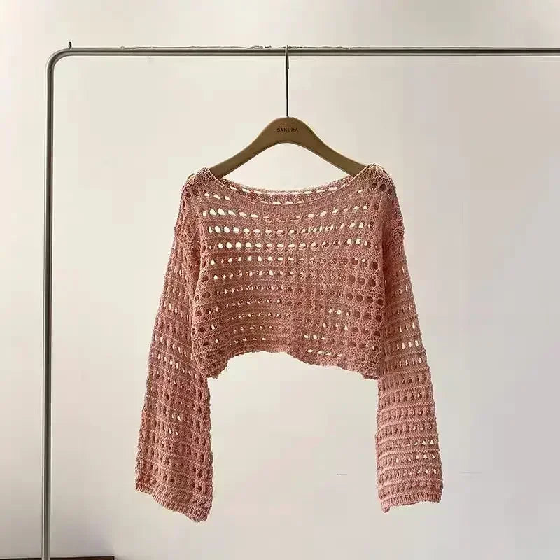 Norah- Langes Häkel-Stricktop für Damen