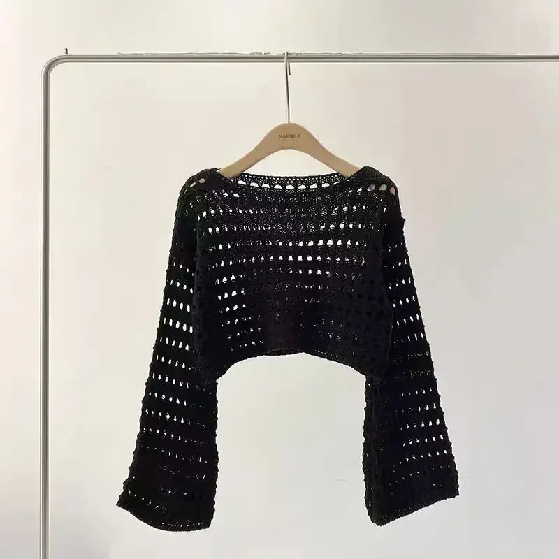 Norah- Langes Häkel-Stricktop für Damen