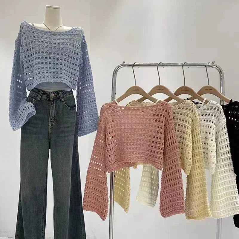 Norah- Langes Häkel-Stricktop für Damen