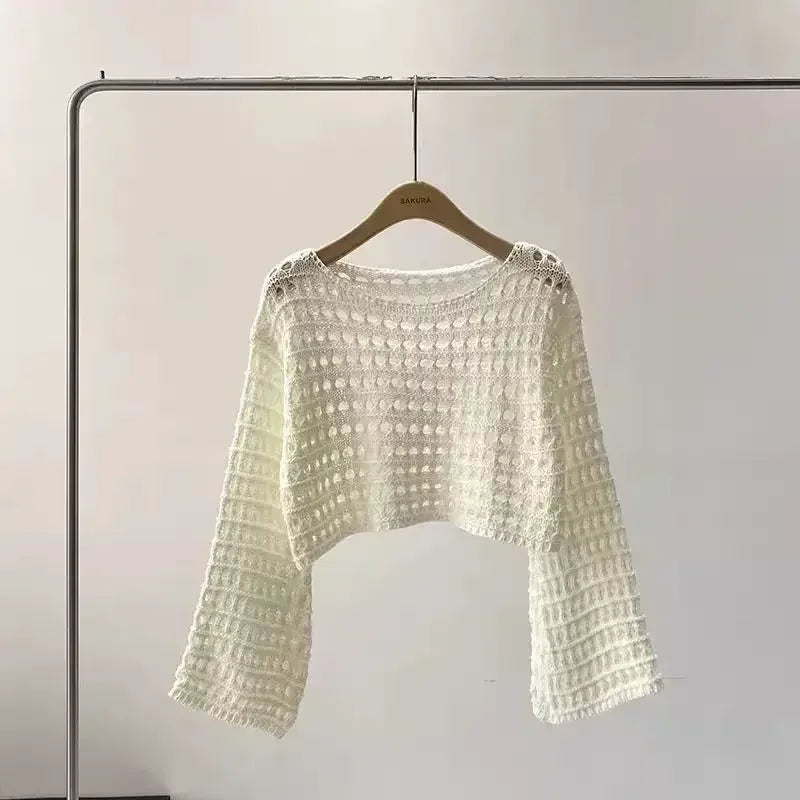 Norah- Langes Häkel-Stricktop für Damen