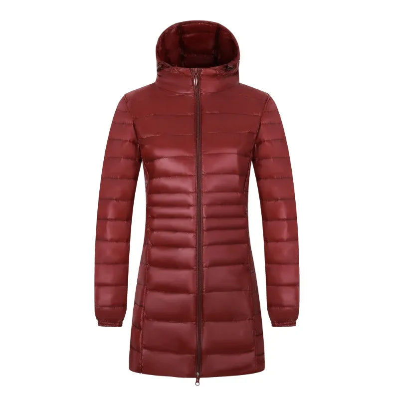 Mia – Lange Damen-Pufferjacke mit Kapuze