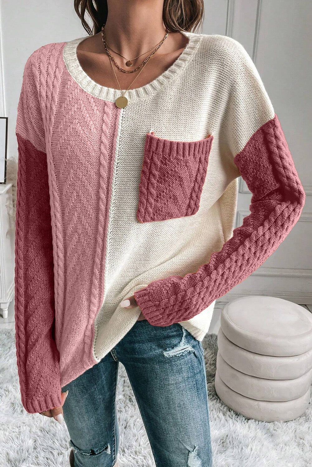 Addilyn | Trendy Tricolor -Strickpullover