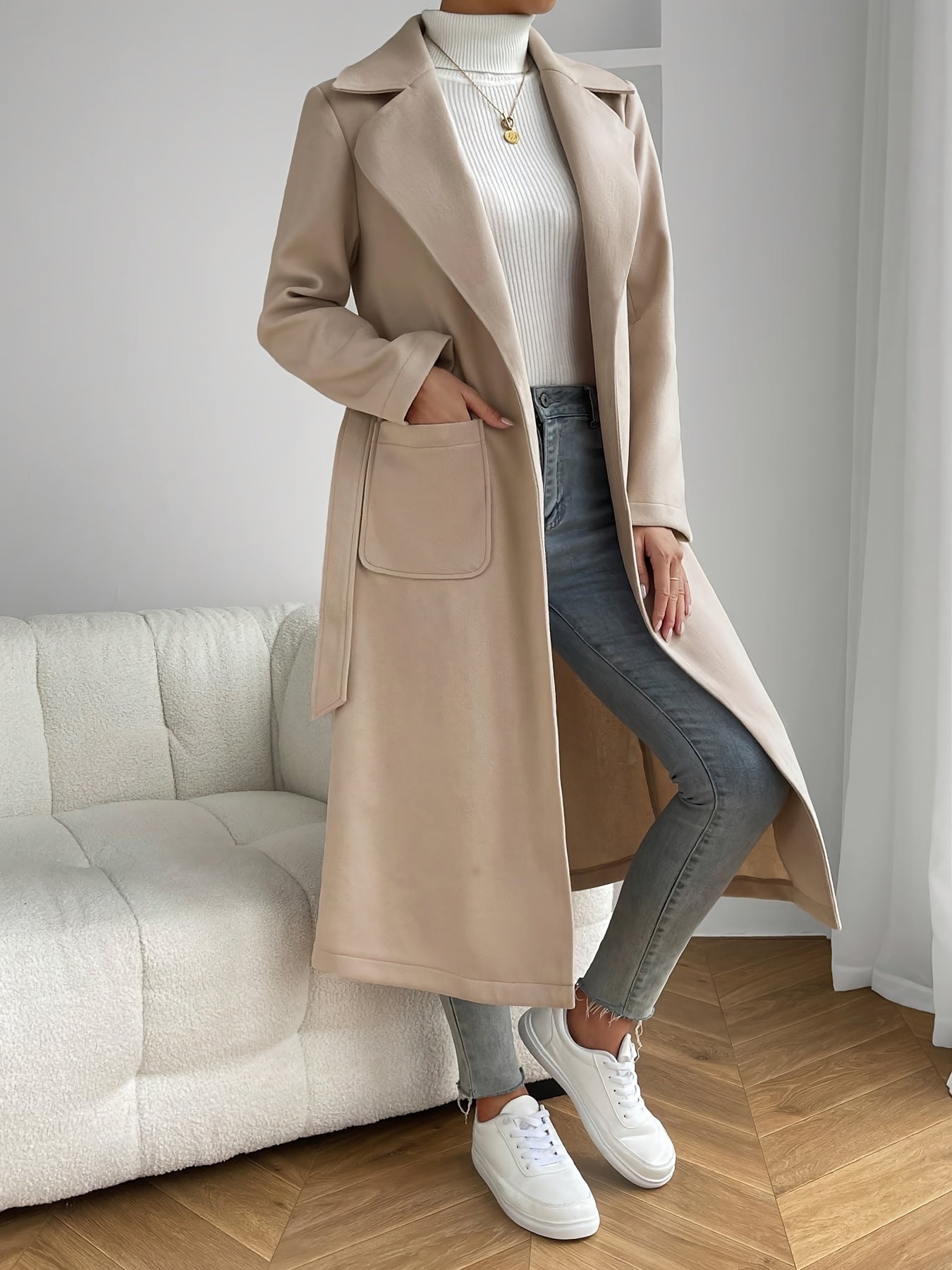 Marina – Eleganter und Schicker Beigefarbener Mantel für Damen