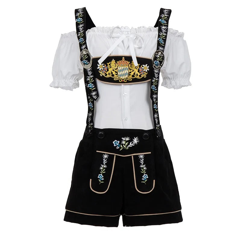 Maximiliane - Traditionelle Lederhose mit Stickerei und Trägern für Damen