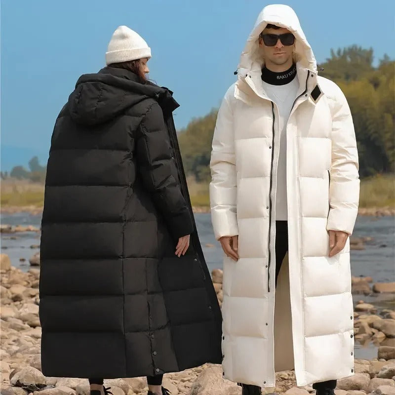 Maiken - Unisex Lange und Dicke Warme Daunen Winterjacke mit Kapuze