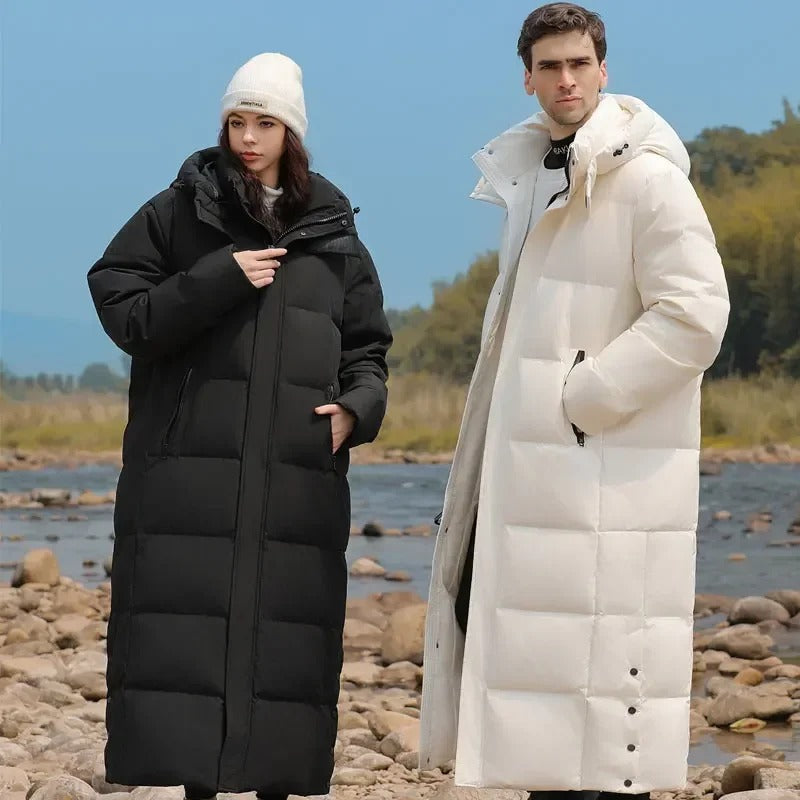 Maiken - Unisex Lange und Dicke Warme Daunen Winterjacke mit Kapuze