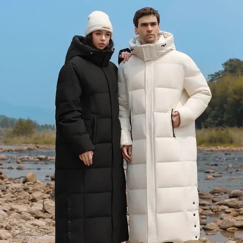 Maiken - Unisex Lange und Dicke Warme Daunen Winterjacke mit Kapuze